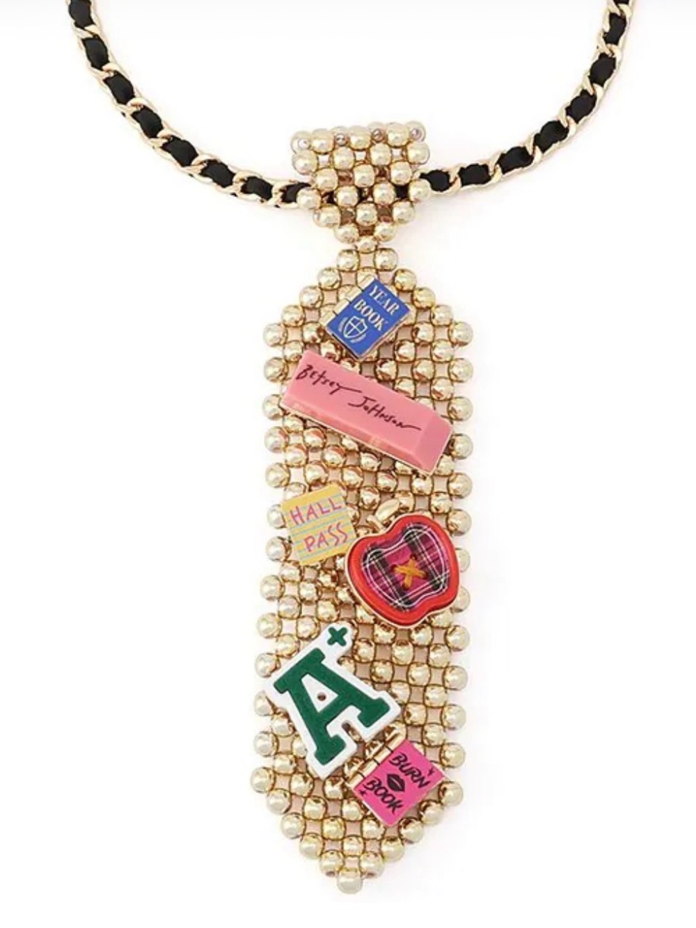 Née Betsey Johnson Best In Class School Charm Tie Long Pendant Necklace - Picture 2 of 8